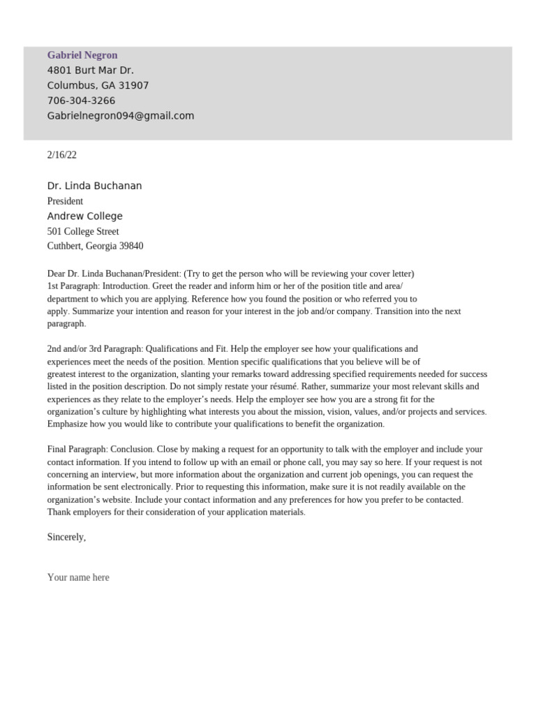 Sample Cover Letter 2 | PDF