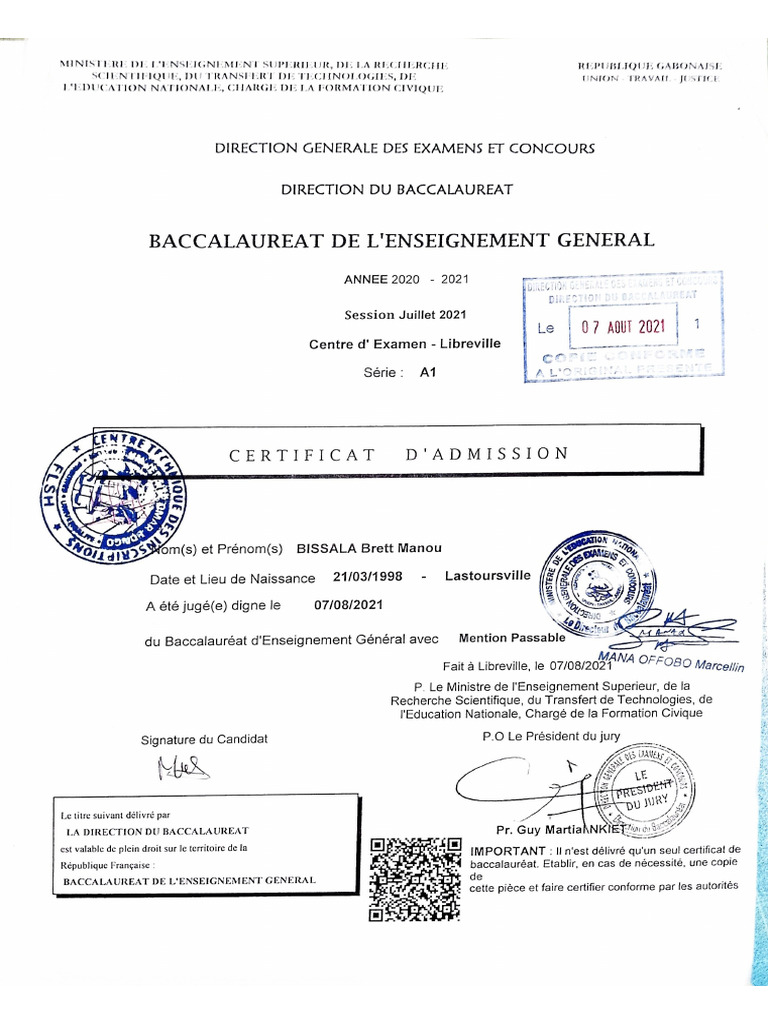 Attestation Du Bac | PDF