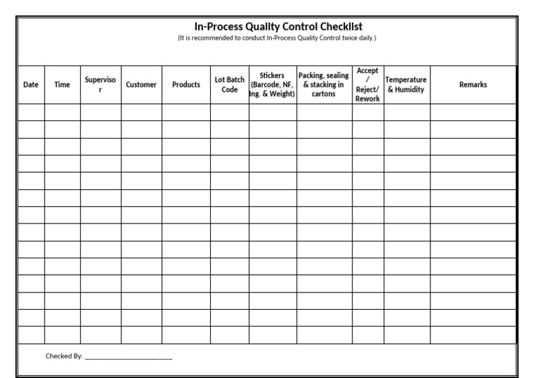 In-Process Quality Control Checklist | PDF