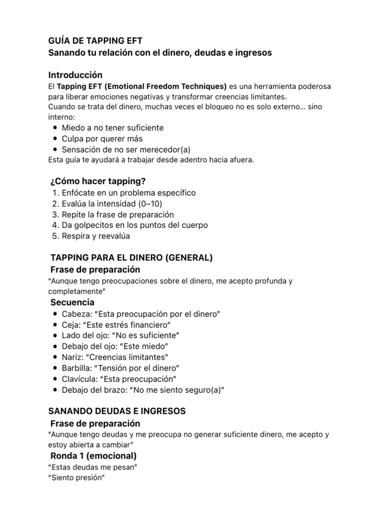 GUÍA DE TAPPING EFT | PDF | Sicología | Ciencias del comportamiento