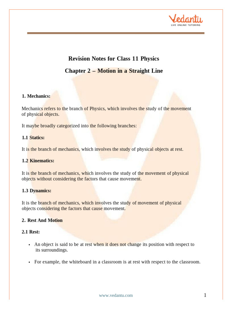 CBSE Notes Class 11 Physics Chapter 2 - Free PDF | PDF | Velocity ...