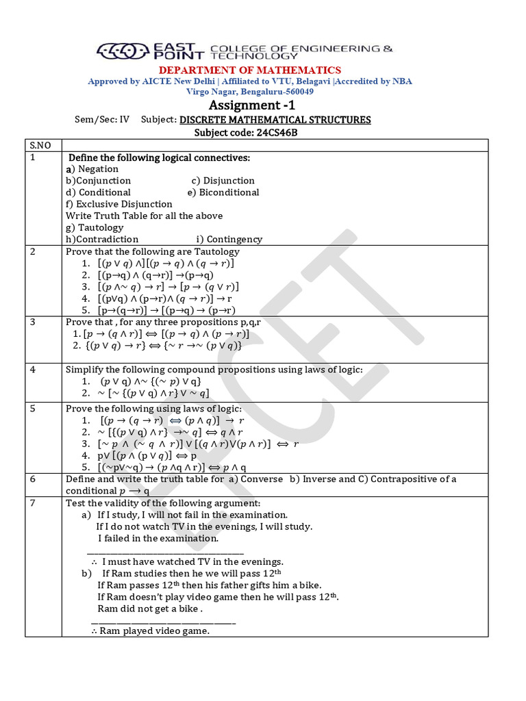module 1 DMS assignment _260313_113818 | PDF | Mathematical Logic | Logic