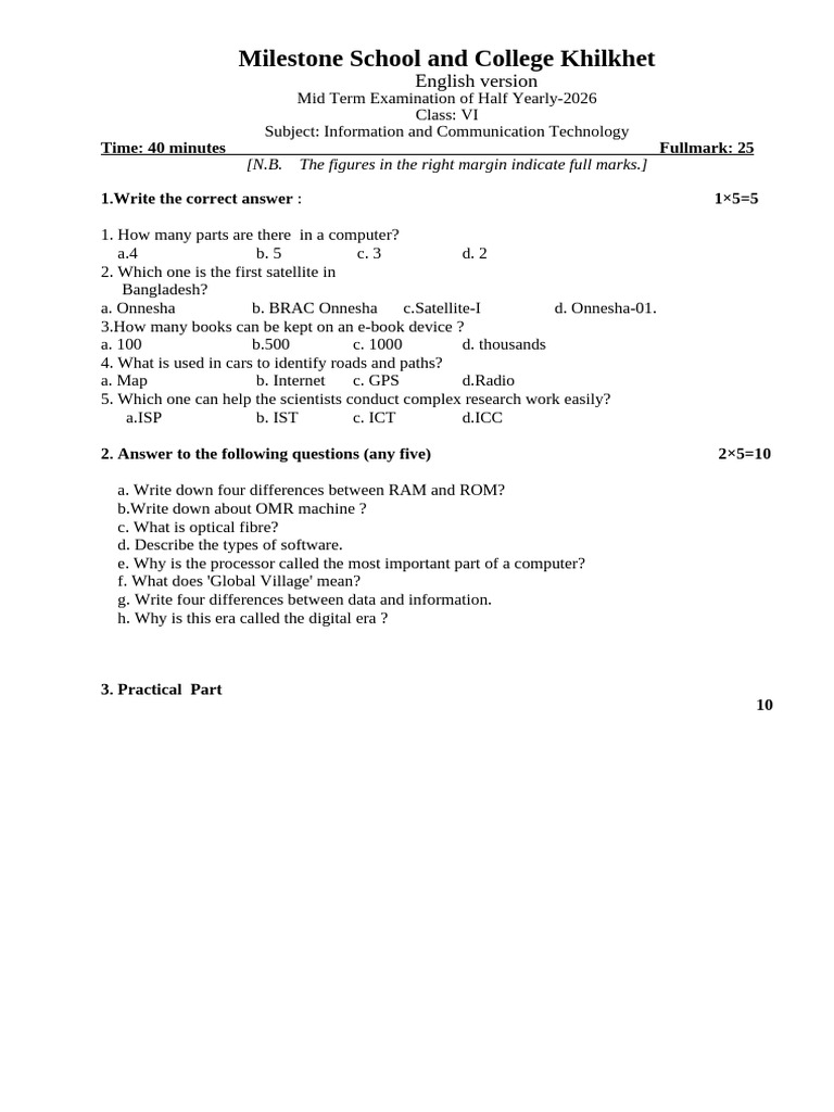 Class -VI ICT Mid Term Examination | PDF | Computer Science ...