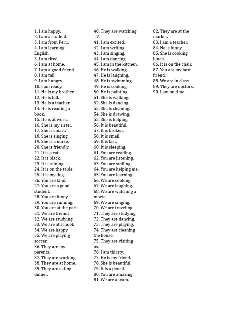 100 Sentences With Am is Are.docx | PDF