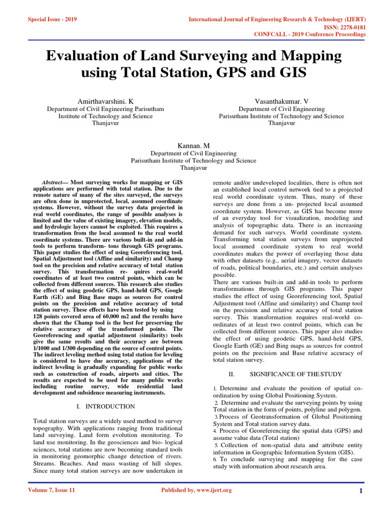 IJERT Evaluation of Land Surveying and M | PDF | Geographic Information ...