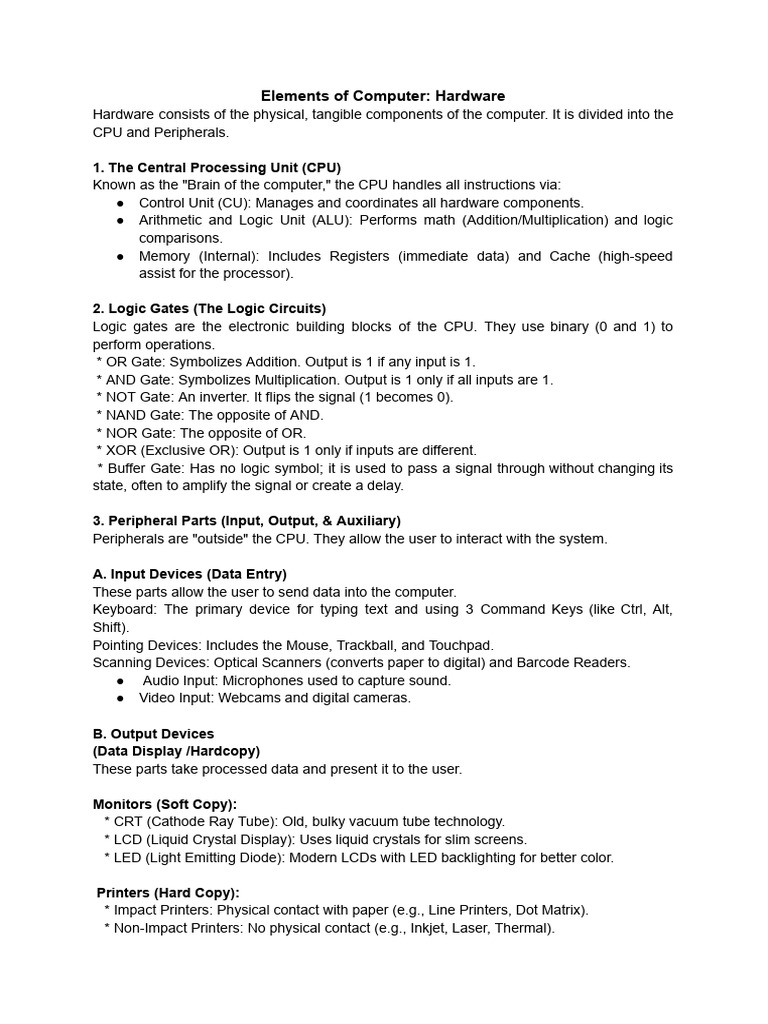 Elements of Computer (Hardware) (1) | PDF | Central Processing Unit ...