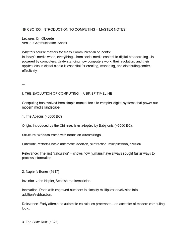 CMS 103 - INTRODUCTION TO COMPUTING | PDF | Computer Hardware ...