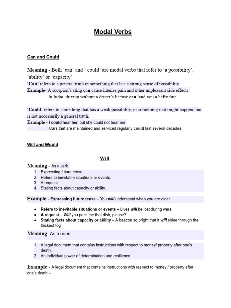 Modal Verbs PDF | PDF | Verb | Linguistic Typology