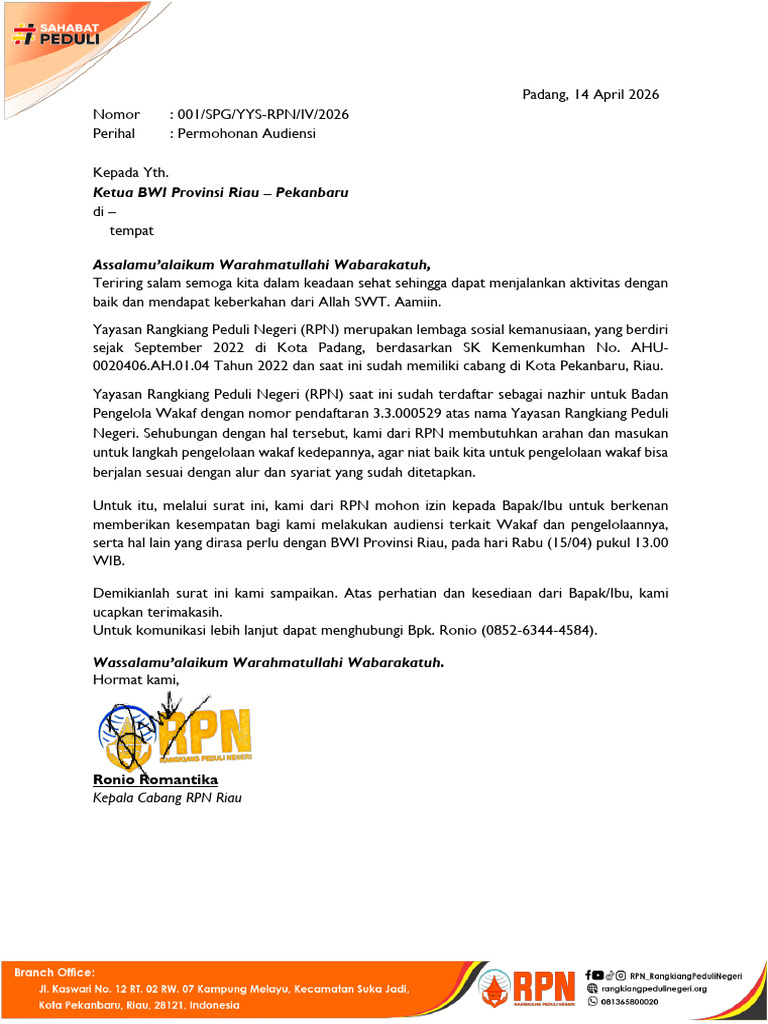 001. Audiensi RPN Bersama BWI Riau - Pekanbaru | PDF