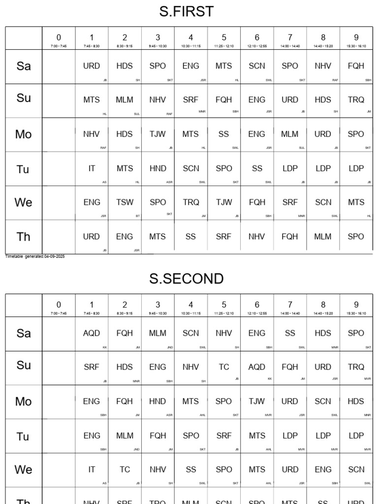Time Table Sep Class | PDF