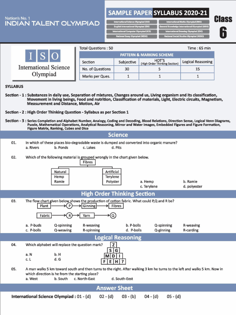 ISO Class 6 Sample Paper | PDF