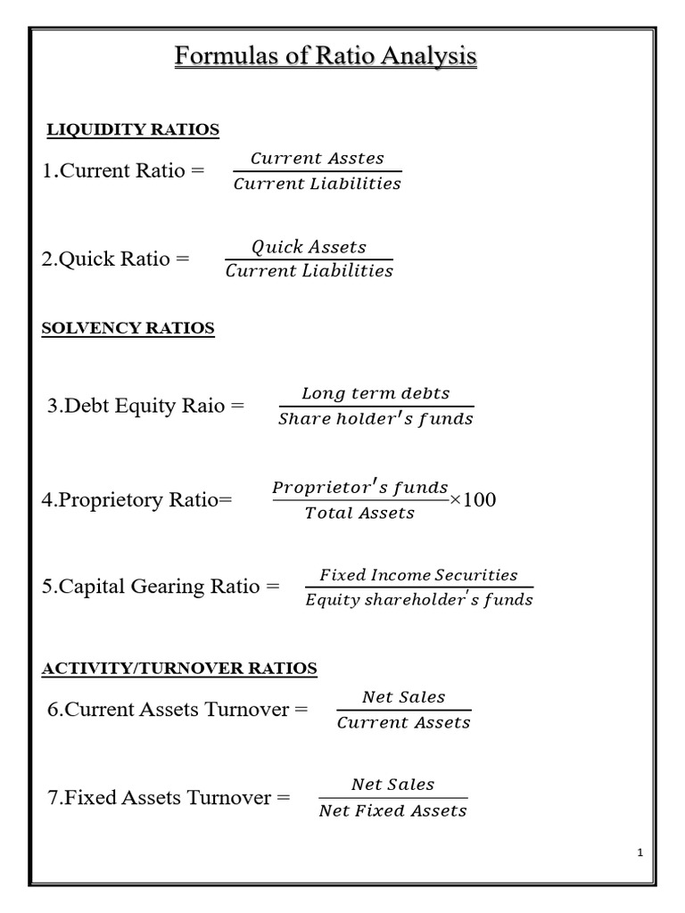 Ratio Analysis Formula | PDF | Equity (Finance) | Revenue