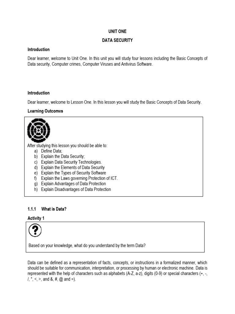 Unit One-data Security | PDF | Security | Computer Security