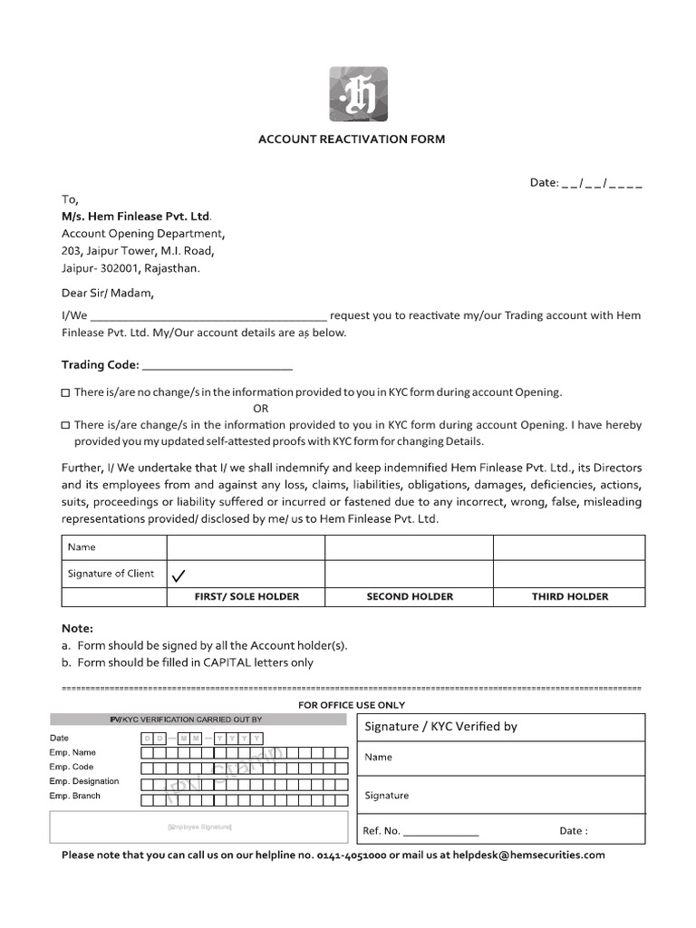 Reactivation Forms | PDF