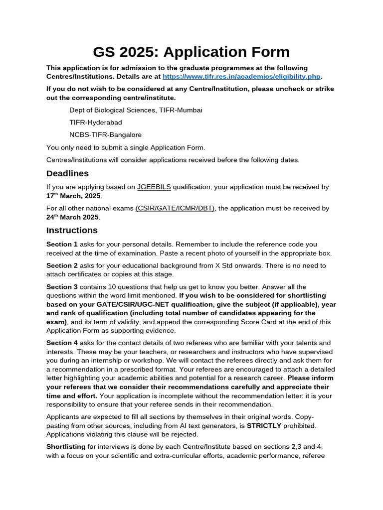 GS 2025 Application Form Template | PDF | Qualifications