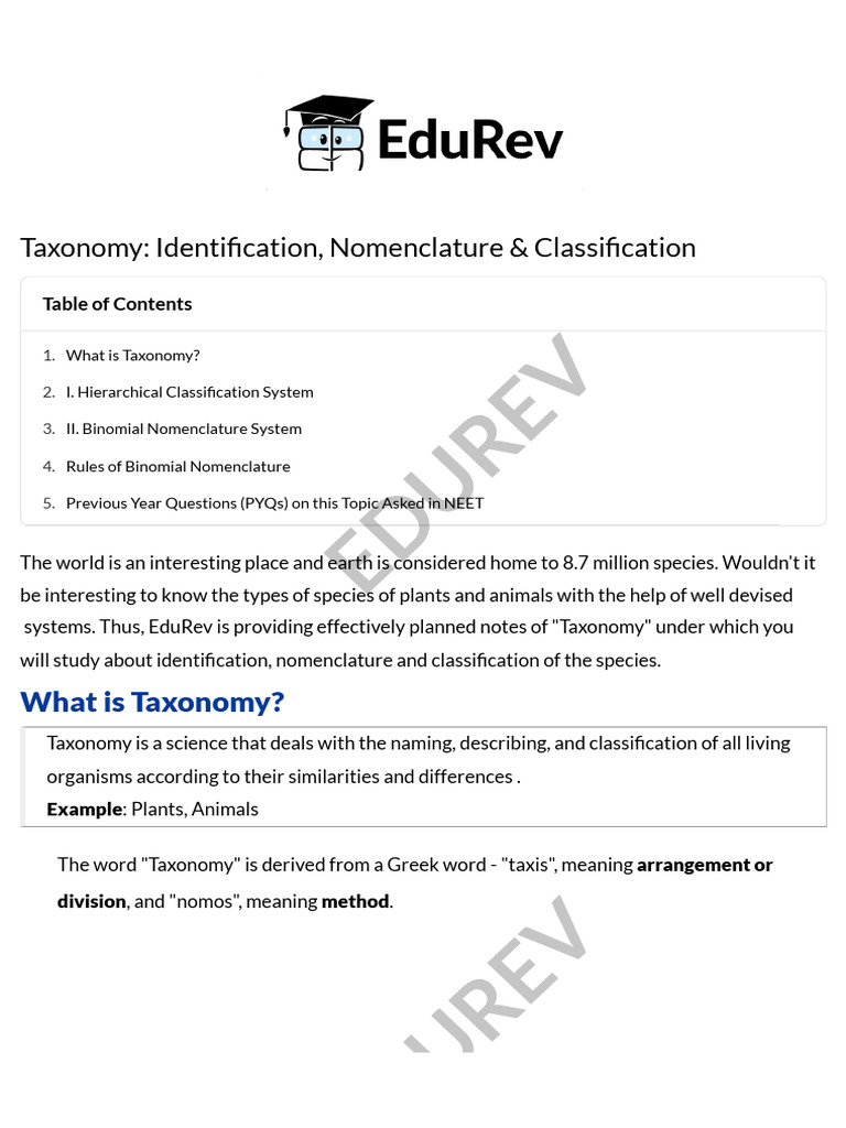 8. Taxonomy - Identification, Nomenclature & Classification | PDF ...