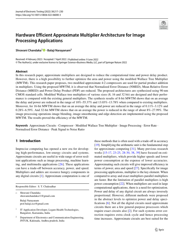 Hardware Efficient Approximate Multiplier Architecture for Image ...