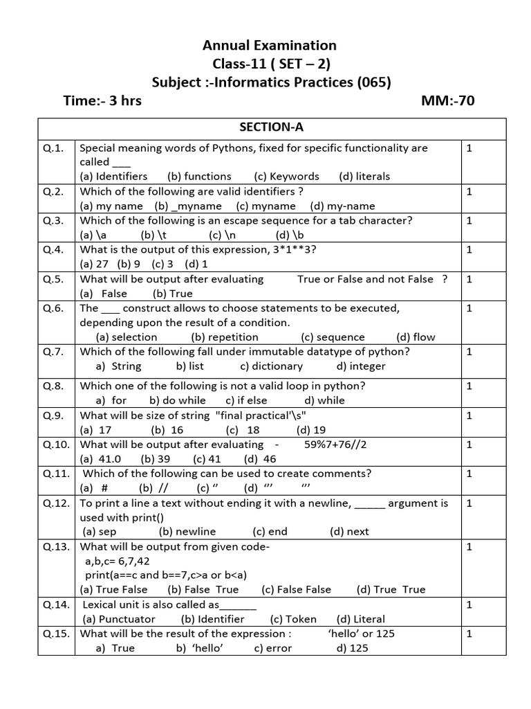 Annual Examination Class 11 IP SET 2 | PDF | String (Computer Science ...