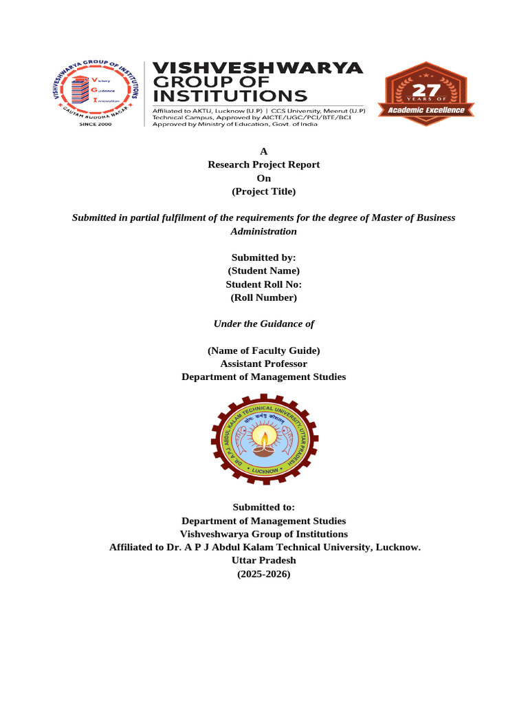 Research Project Report - Updated Project Front Page 2025-26 | PDF ...