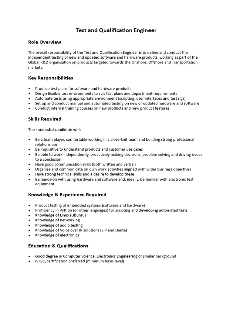 Test and Qualification Engineer 2026 (1) | PDF