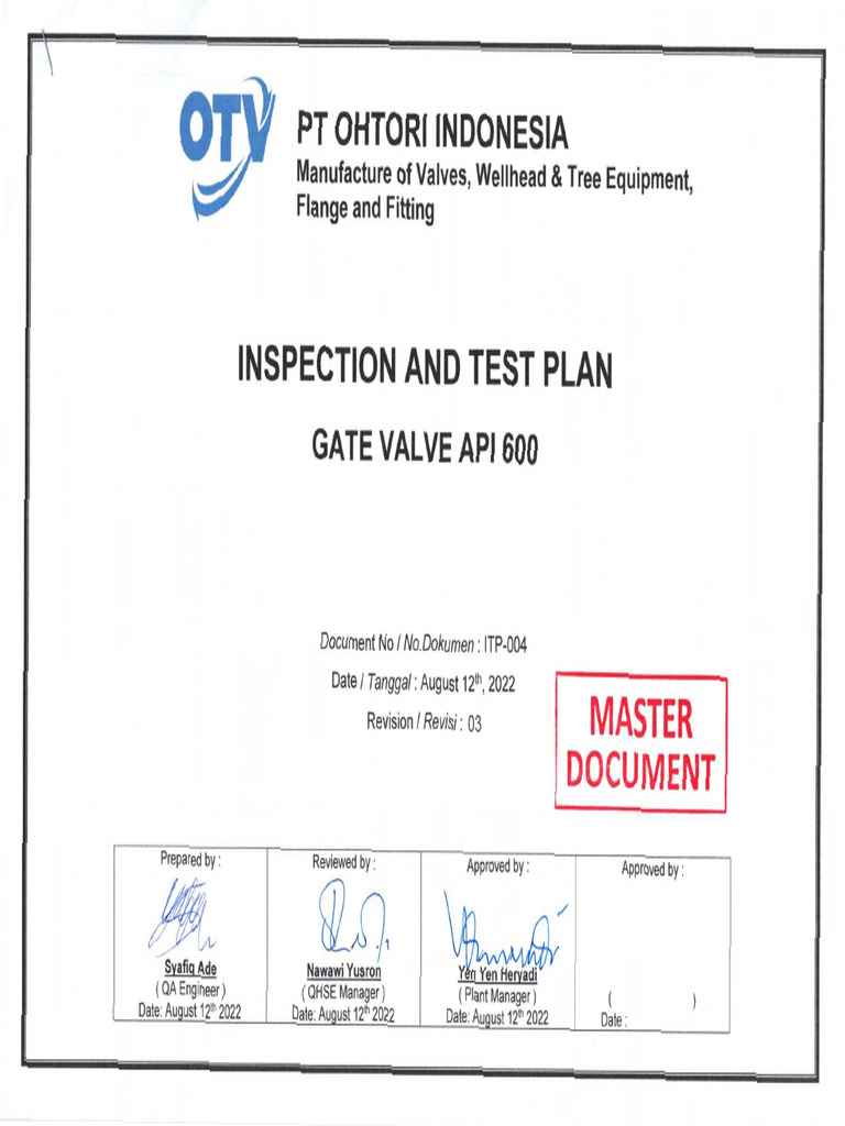 ITP-004 API 600 Gate Valve Rev 03 | PDF | Nondestructive Testing ...