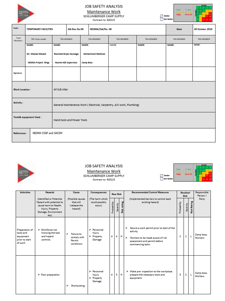JSA General Maintenance Work (Electrical, Carpentry, Plumbing, AC Works ...