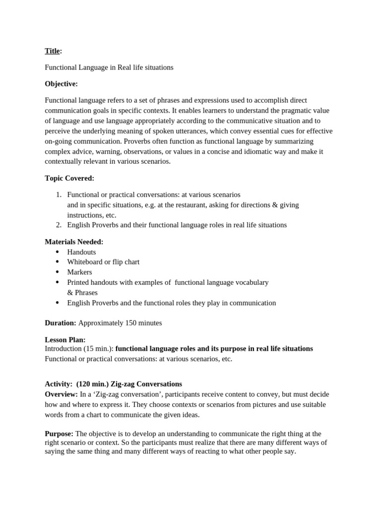 Lesson 4 Functional Language in Real Life Situations | PDF ...