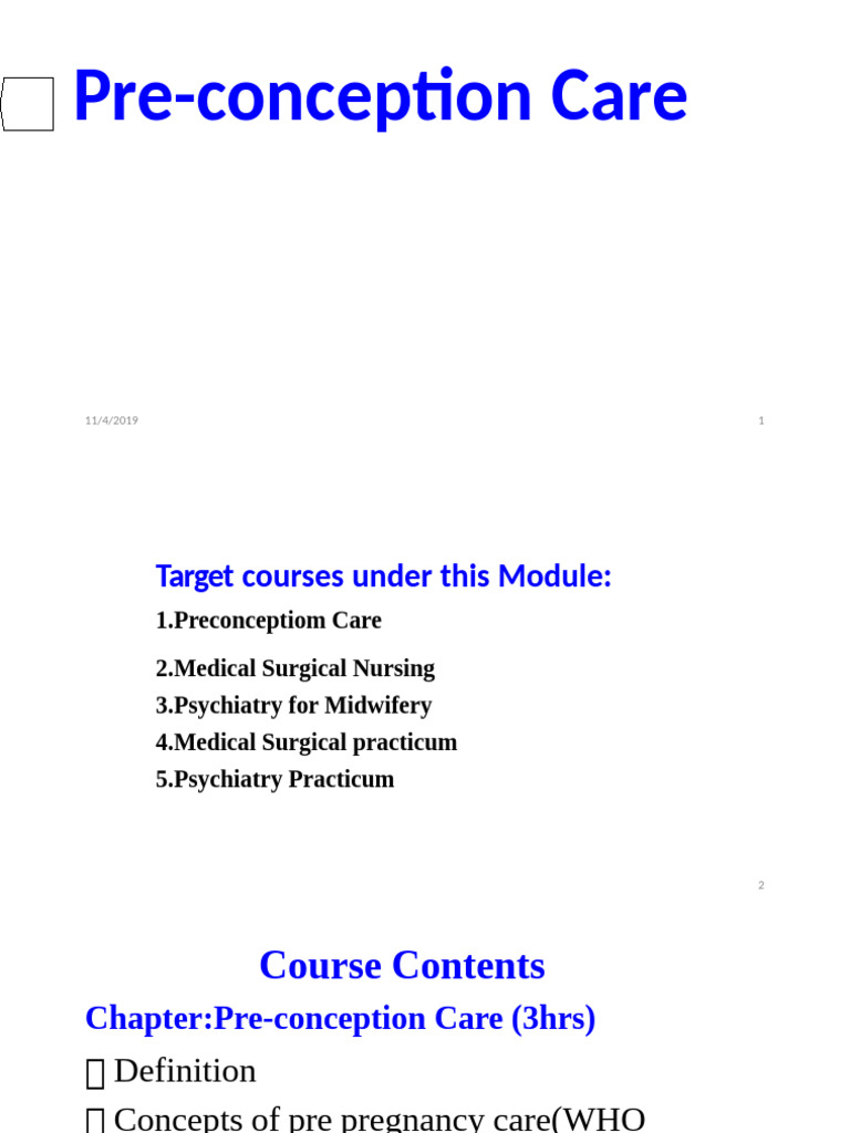 Preconception Introduction Part | PDF | Pregnancy | Diabetes