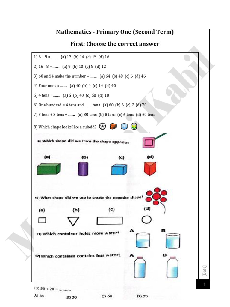 Primary Math Sheet..1 | PDF