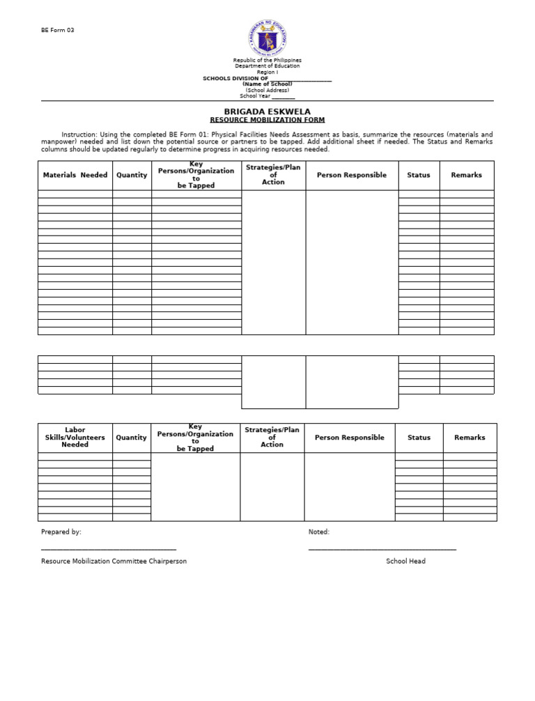 Be Form 3 Resource Mobilization Form 1 | PDF
