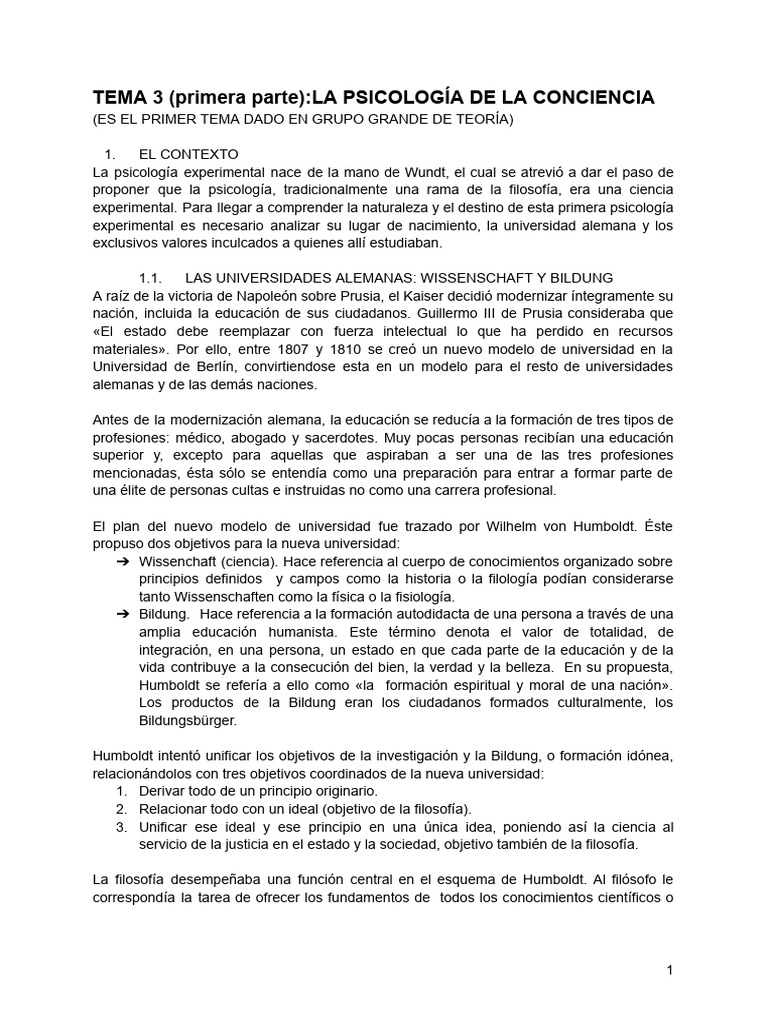 Tema 3 (Primera Parte)La Psicología de La Conciencia | PDF | Sicología ...
