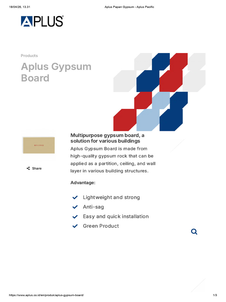 Aplus Papan Gypsum - Aplus Pacific | PDF | Drywall | Building Engineering