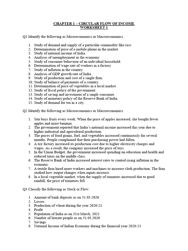 Macro Ch-1 Worksheet 1 | PDF | Macroeconomics | Economies