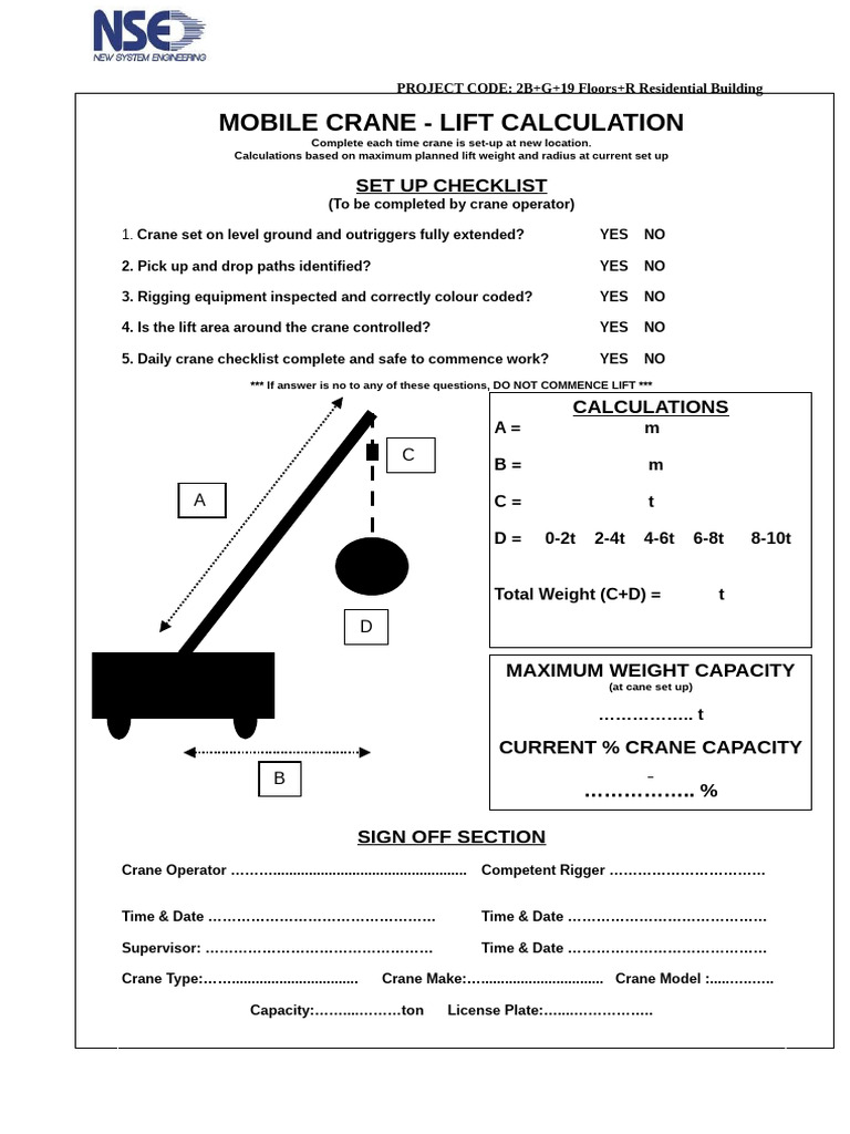 Lift Calculation Sheet (1)[1] | PDF | Crane (Machine)