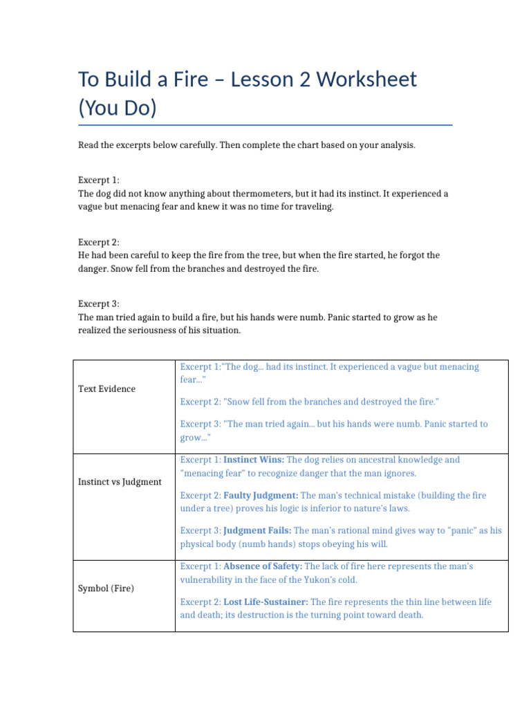 To Build a Fire Lesson2 Worksheet | PDF