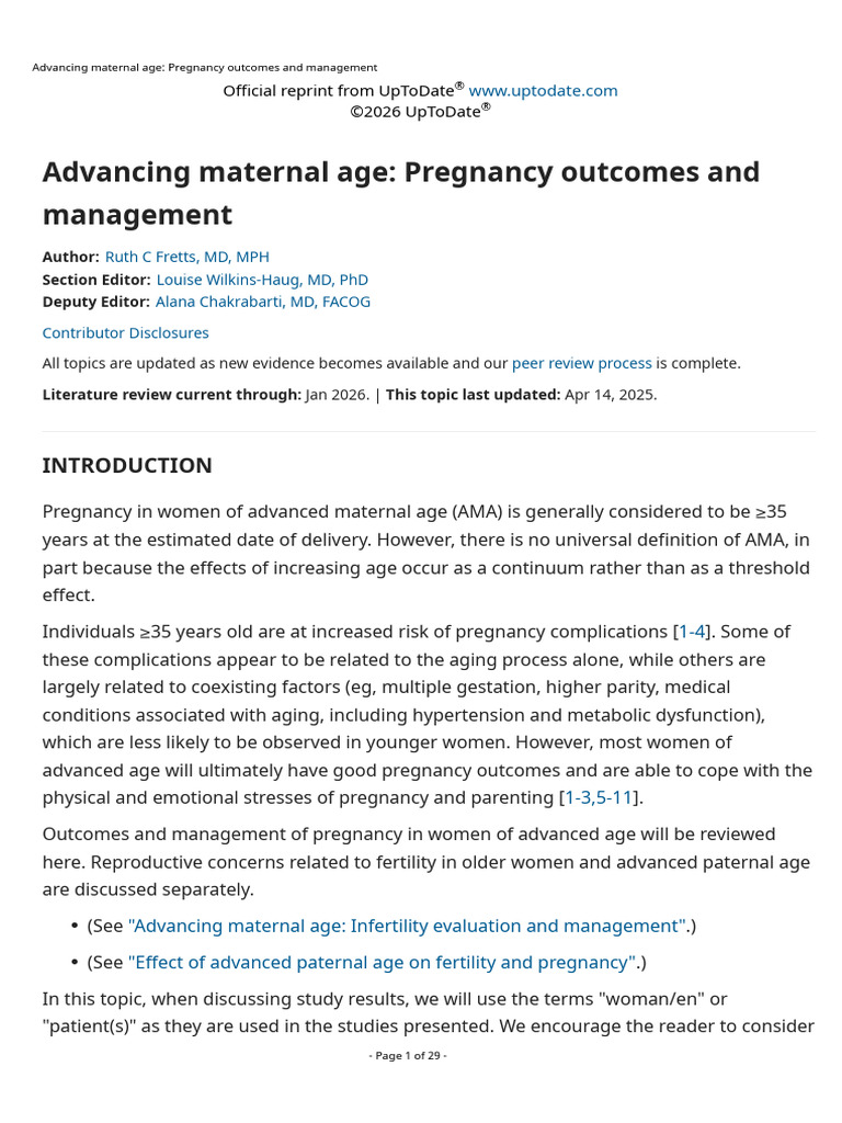 Advancing Maternal Age- Pregnancy Outcomes and Management | PDF ...