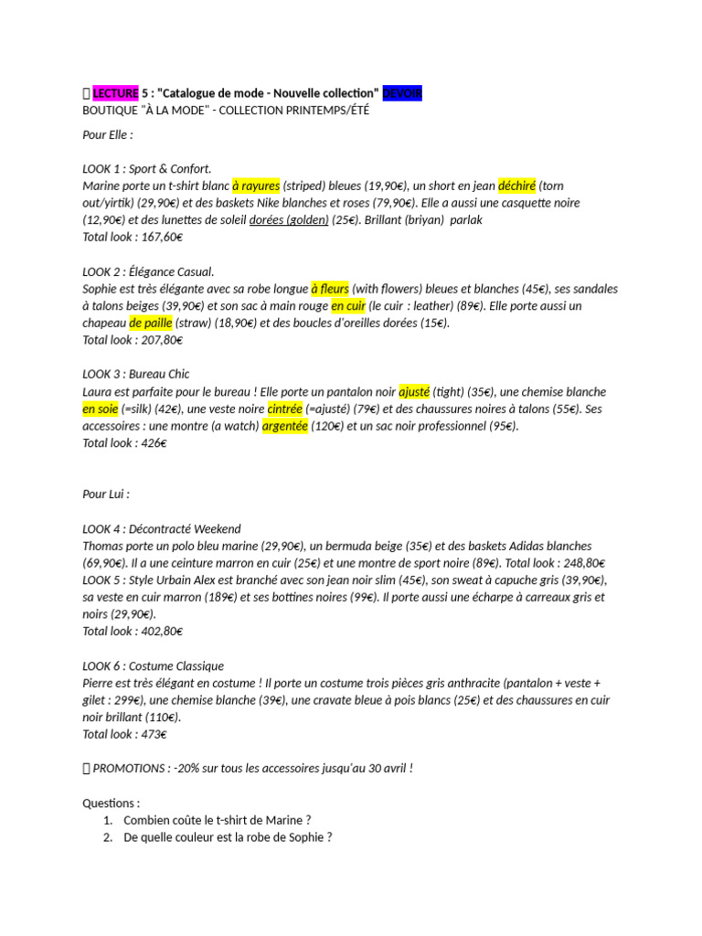 Fiche de Lecture - La Mode | PDF | Vêtements | Mode