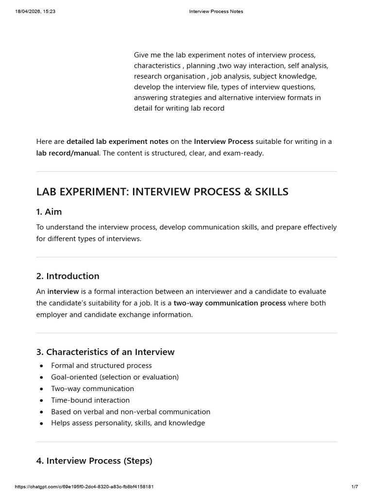 Interview Process Notes | PDF | Communication | Interview