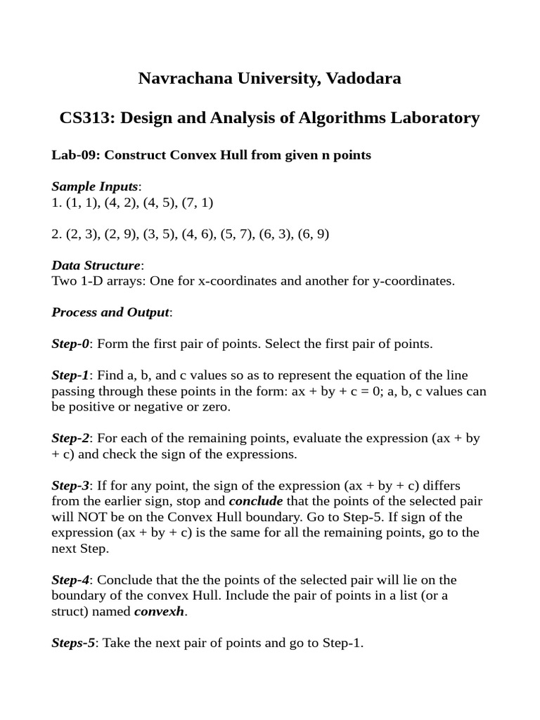DAA Lab-09 CS313 Convex Hull | PDF