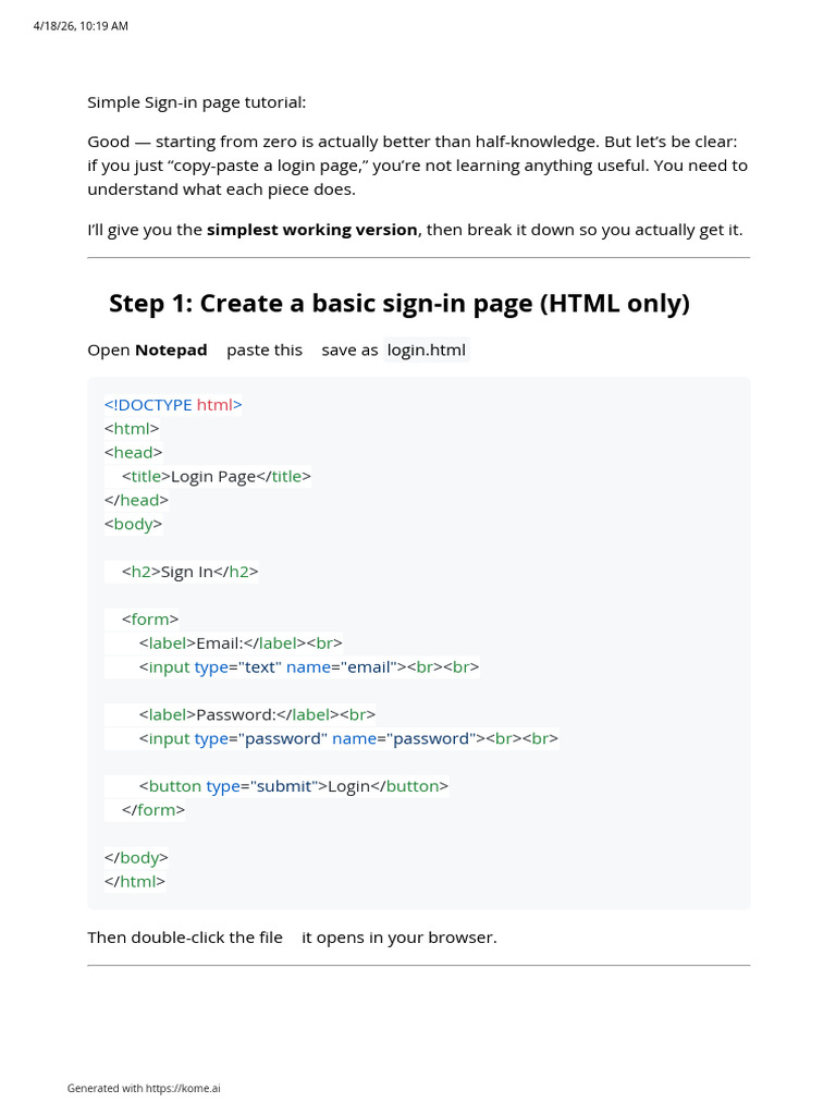Simple Sign-In Page Tutorial | PDF | Password | Software Development