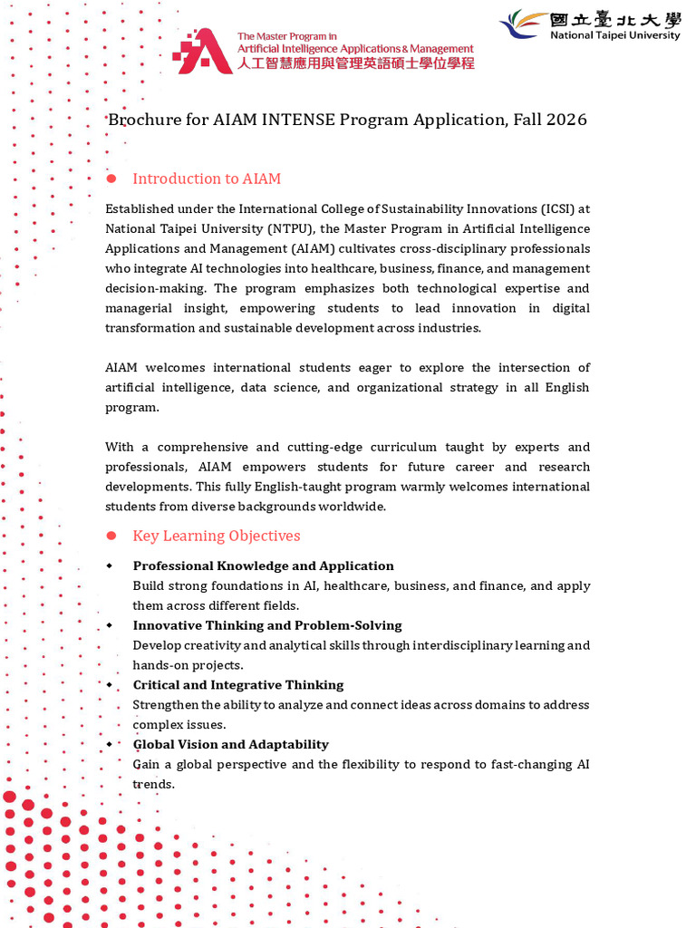 Brochure for AIAM, Fall 2026 | PDF | Mainland China
