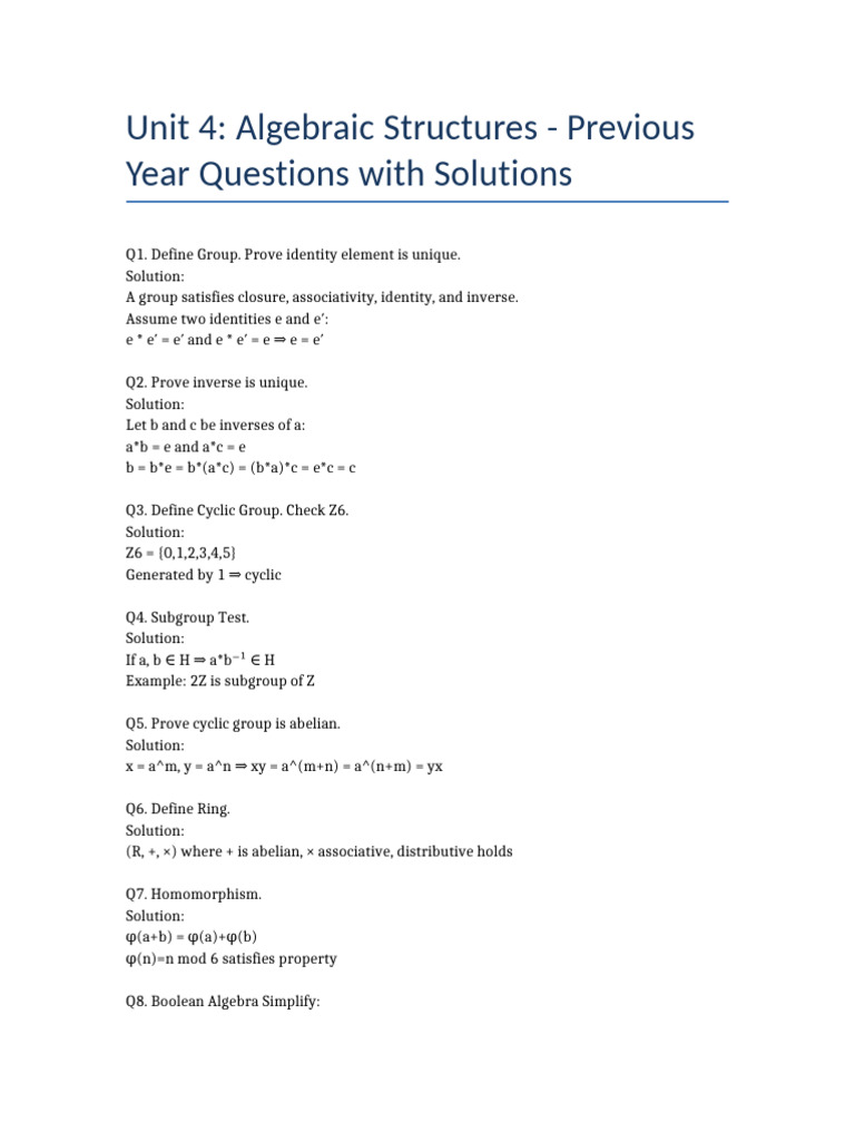 Unit4 Algebraic Structures | PDF