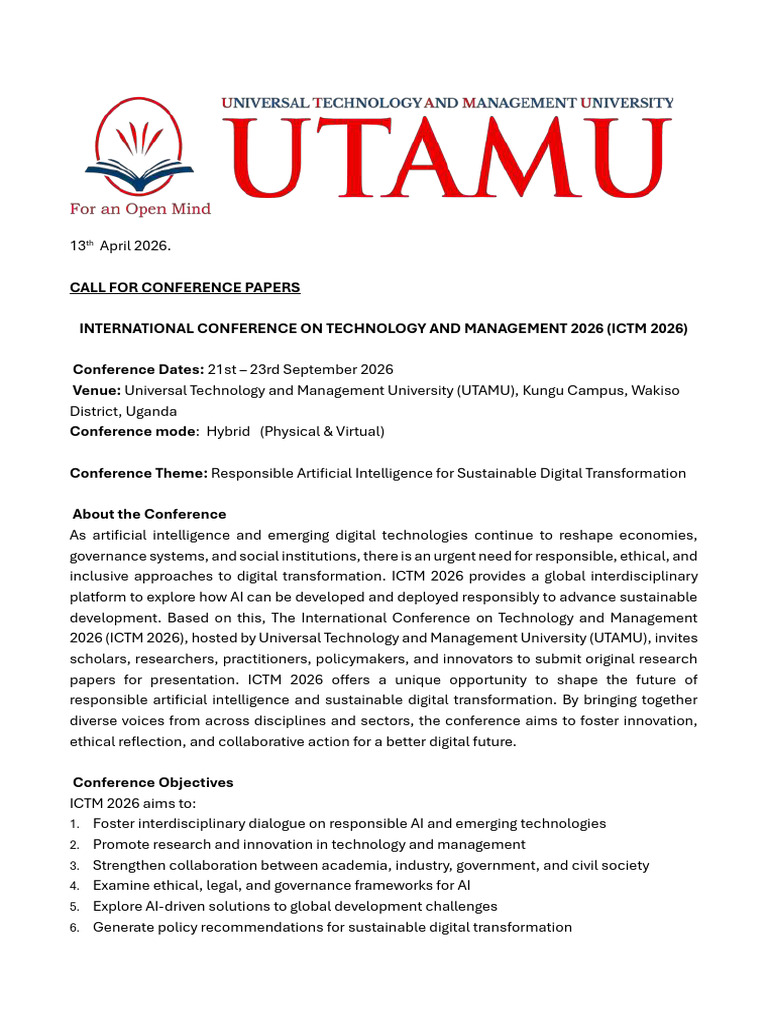 Call for Conference papers 2026 | PDF | Artificial Intelligence ...
