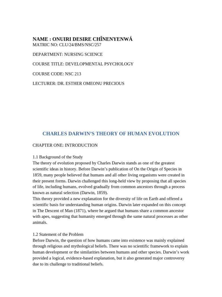 Charles Darwin Theory of Human Evolution (1) | PDF | Evolution | Homo