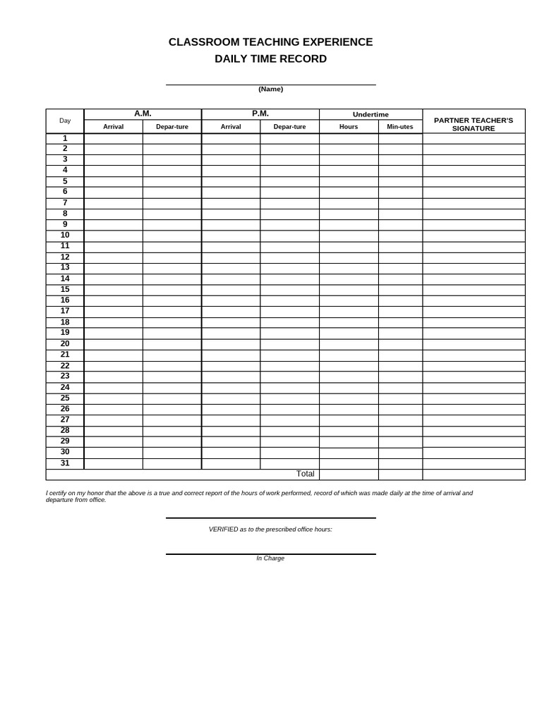 Daily Time Record DTR | PDF