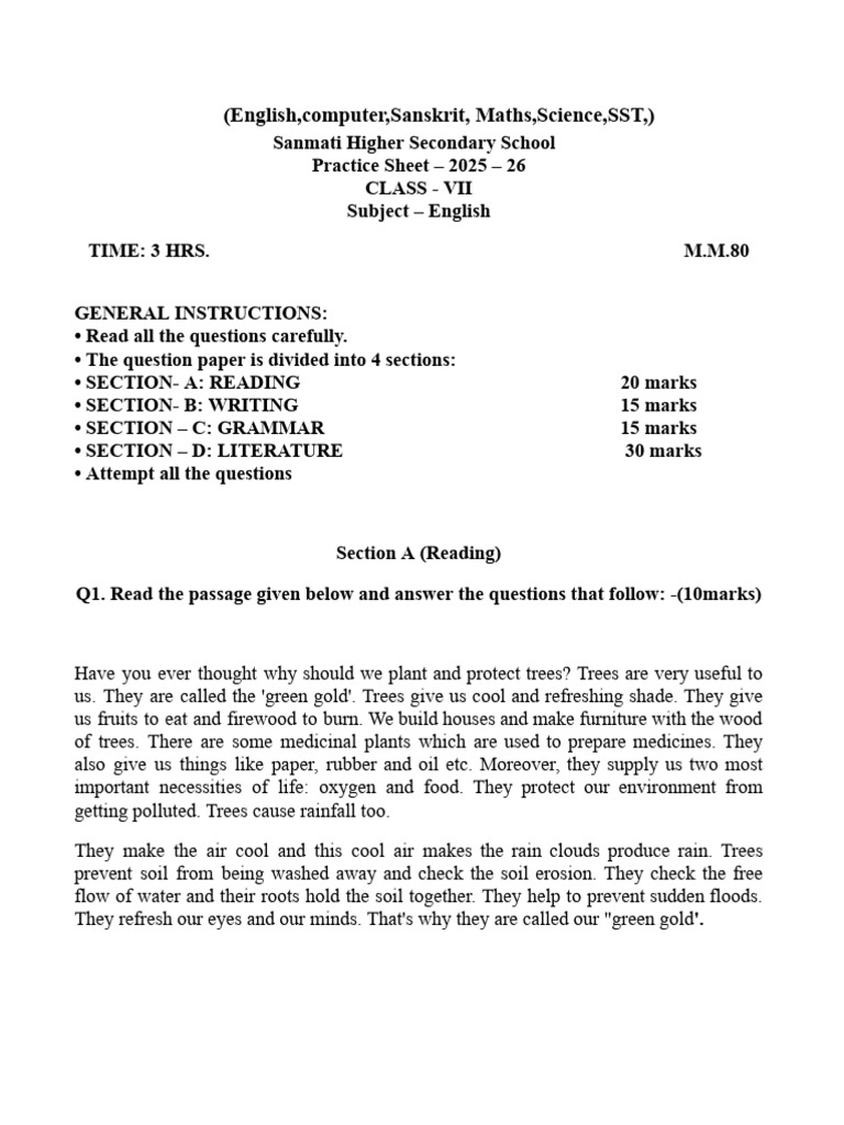 CLASS 7th - Practice Sheet 2-All Subjects | PDF | Trees | Tooth