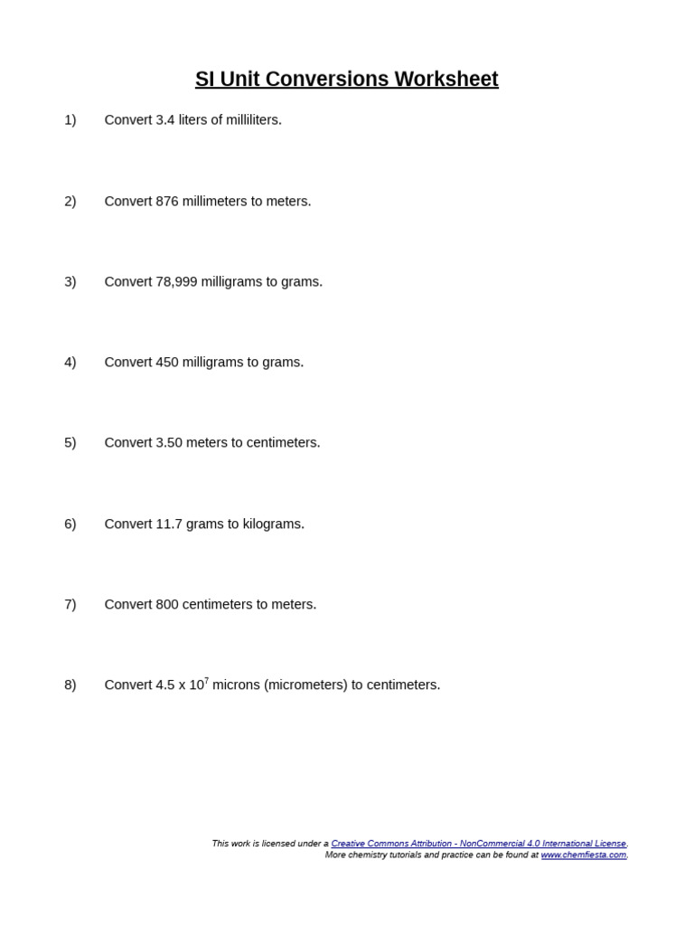 Si Unit Conversions Worksheet | PDF