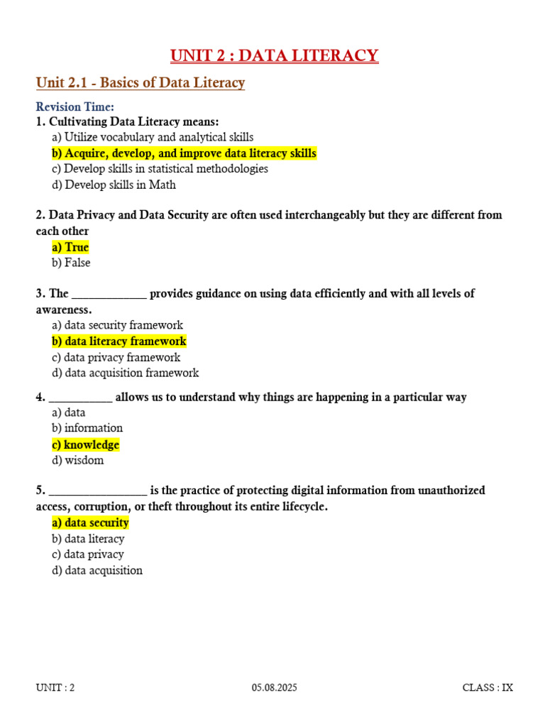 Unit 2 - Data Literacy-1 | PDF | Data | Chart