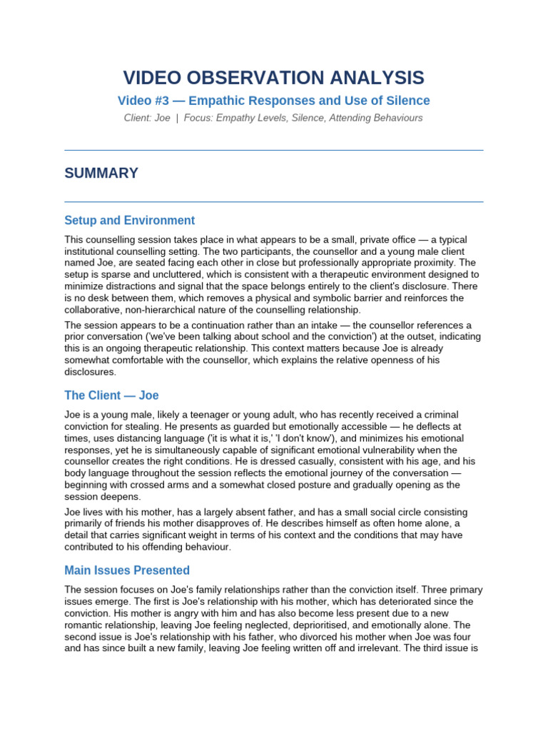 Video analysis_Observation_Analysis | PDF | Empathy | Nonverbal ...