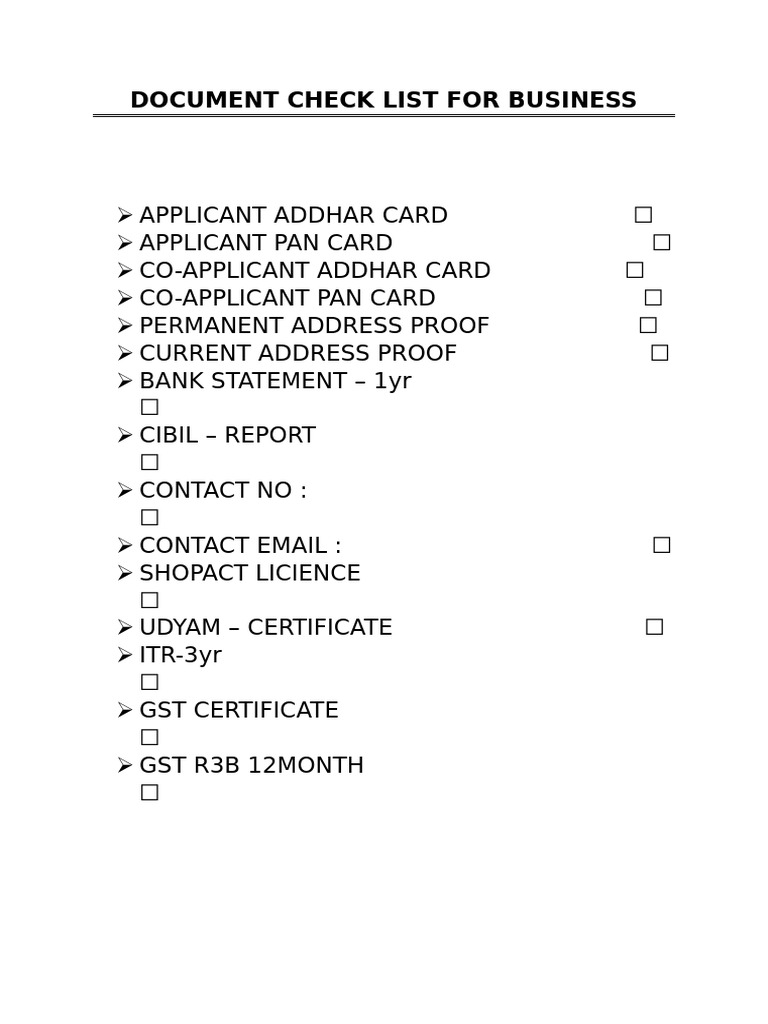 Document Check List | PDF